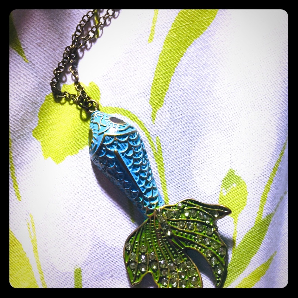 Blue and green coy charm, necklace
